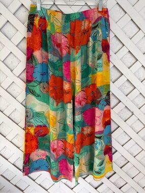 Jams World Cotton Flower Cropped Wide Leg Pants Colorful Resort Summer Large